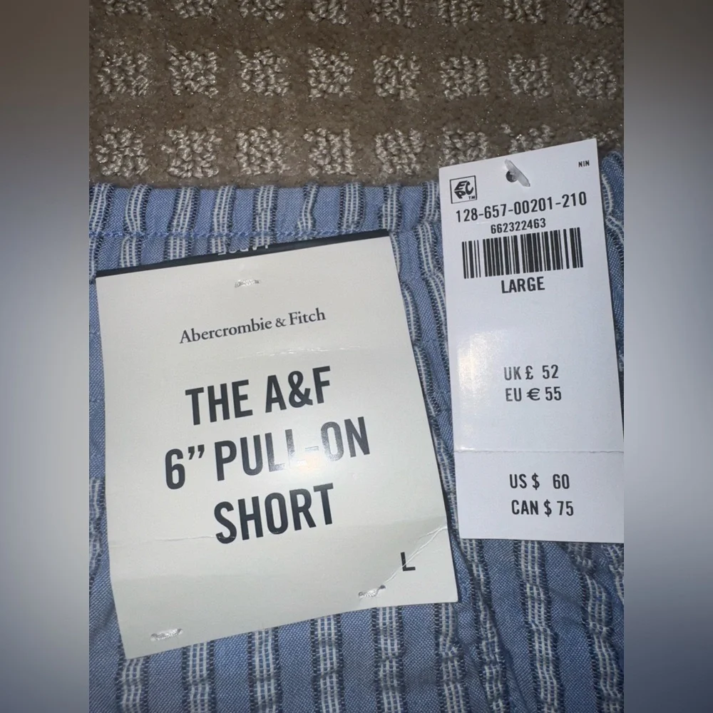 Abercrombie & Fitch Blue Striped Pull-On Shorts 6” Cotton Size L NWT - Picture 2 of 4